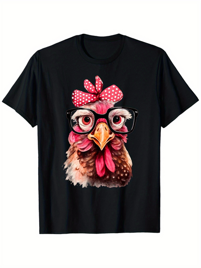 Men's Graphic T-Shirt Colorful Chicken With Red Polka Dot Bow And Glasses Under Soft Lighting Hen