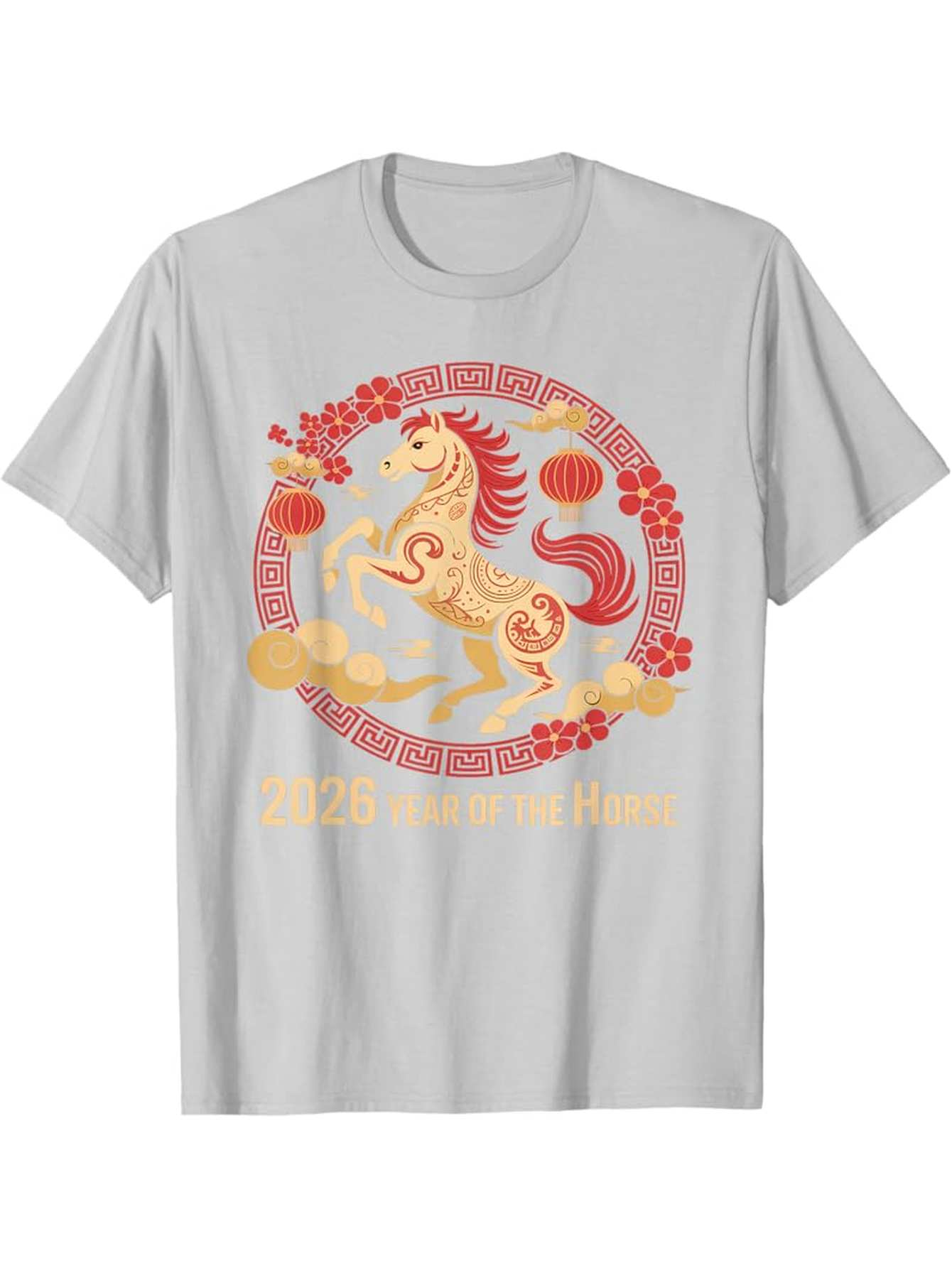 Men's Graphic T-Shirt Golden Clouds With Blossom And Lantern Embracing Fiery Prancing Horse