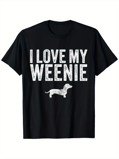Men's Graphic T-Shirt I Love My Weenie Vintage Dog Illustration With Dappled Fur Dachshund