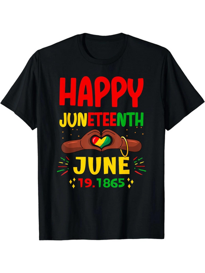 Men's Graphic T-Shirt Happy Juneteenth June 19 1865 With Heart Shaped Colors Underneath Raised Fists