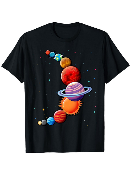 Men's Graphic T-Shirt Colorful Planets Floating In Space With Starry Galaxy Background Planets