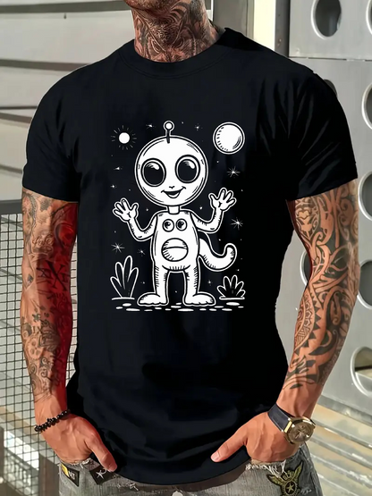 Men's Graphic T-Shirt Playful Smiling Creature Among Stars And Moons Under Night Sky Alien