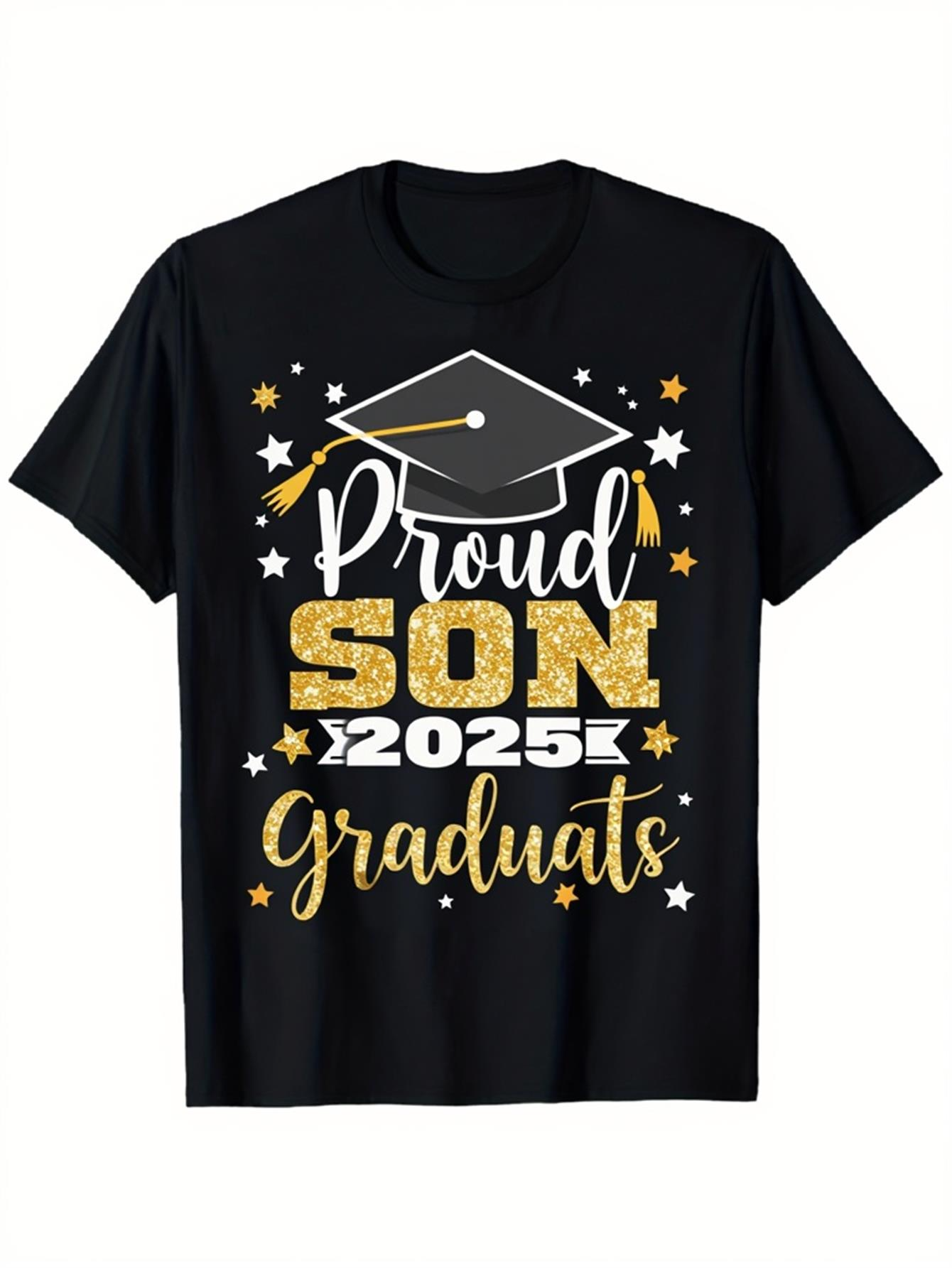 Men's Graphic T-Shirt Proud Son 2025 Graduates Golden Stars With Graduation Cap Design