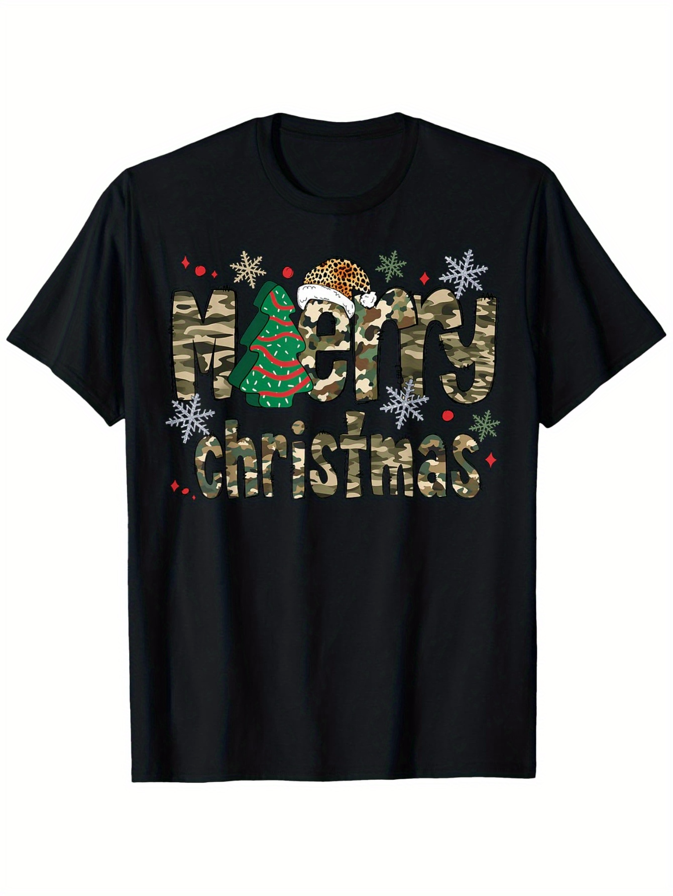 Men's Graphic T-Shirt Merry Christmas With Cartoon Tree Snowflakes Sparkling Festive Decorations Shirt