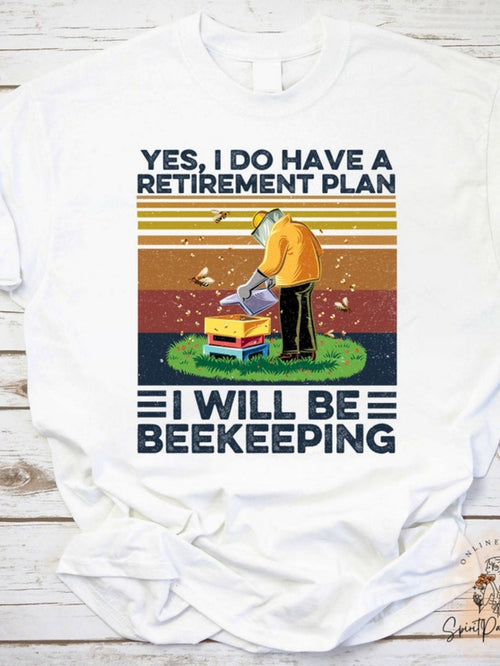 Men's Graphic T-Shirt Yes I Do Have A Retirement Plan Retro Sunset With Beekeeper And Colorful Hive Beekeeper