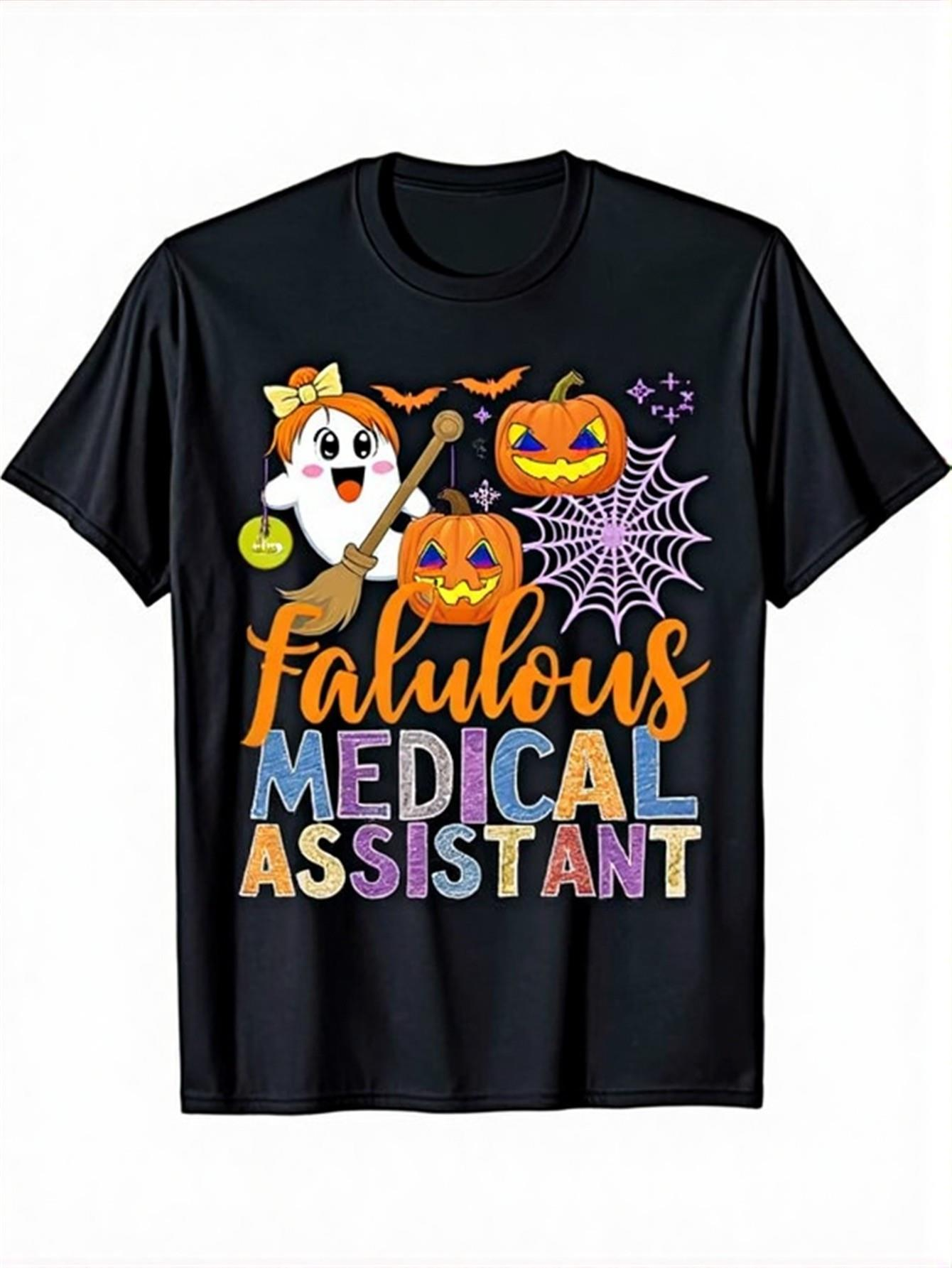 Men's Graphic T-Shirt Fabulous Medical Assistant With Halloween Pumpkins And Cute Spooky Ghost