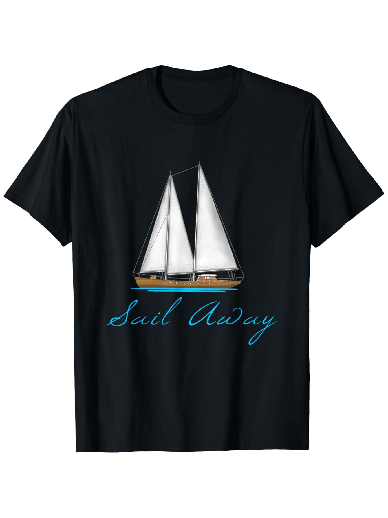 Men's Graphic T-Shirt Sail Away Elegant Blue Script Under Serene Sea Sailboat