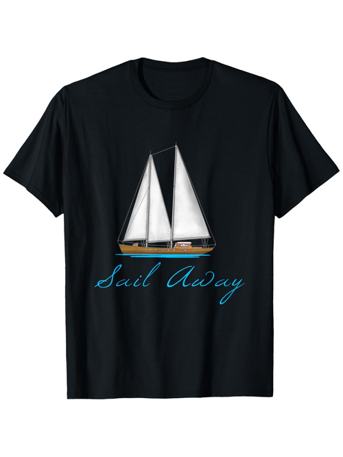 Men's Graphic T-Shirt Sail Away Elegant Blue Script Under Serene Sea Sailboat
