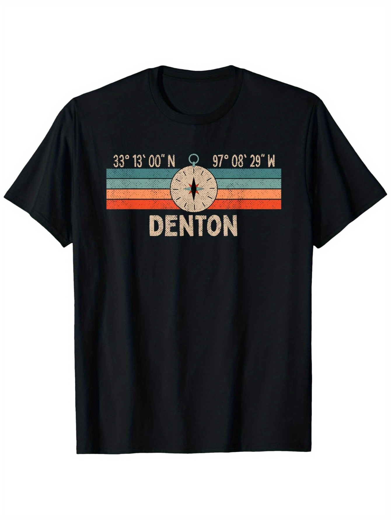 Men's Graphic T-Shirt Retro Striped Coordinates With Compass And Denton Lettering