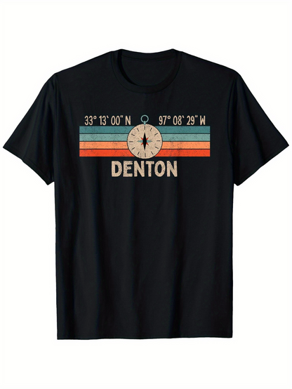 Men's Graphic T-Shirt Retro Striped Coordinates With Compass And Denton Lettering