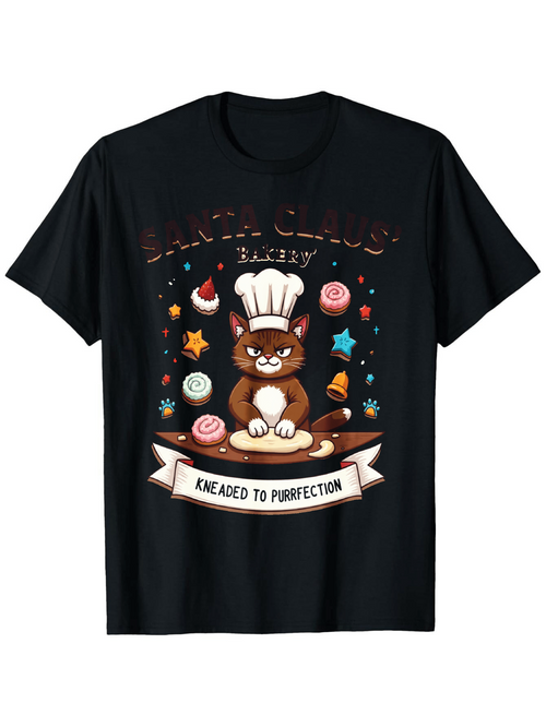 Men's Graphic T-Shirt Kneaded To Perfection Whimsical Cat Chef Surrounded By Colorful Bakery Treats