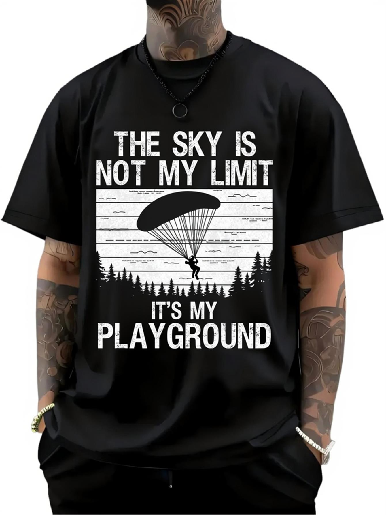 Men's Graphic T-Shirt The Sky Is Not My Limit Parachute Above Trees With Vintage Outdoor Playground