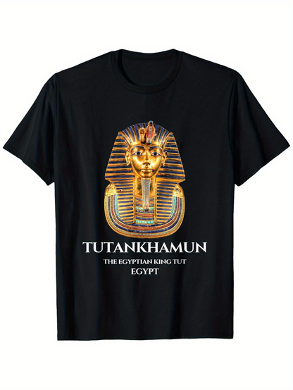 Men's Graphic T-Shirt Tutankhamun Glowing Gold Ancient Mask On Black T Shirt