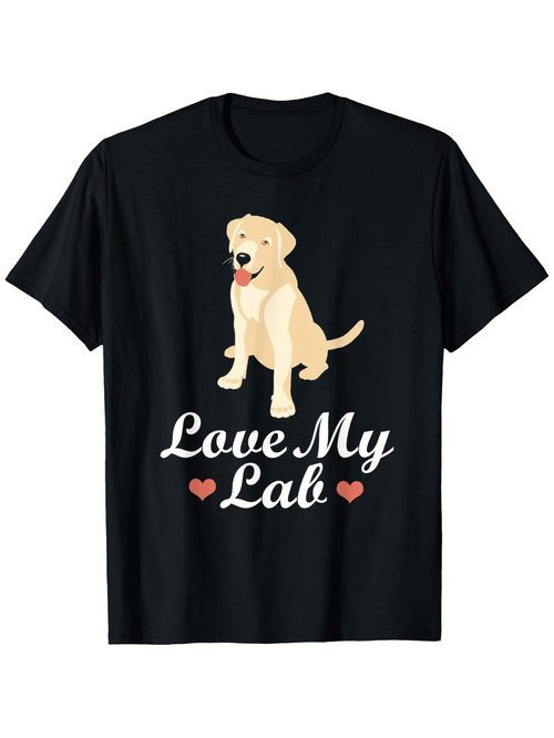 Men's Graphic T-Shirt Love My Lab Adorable Friendly Yellow Lab Puppy With Red Hearts