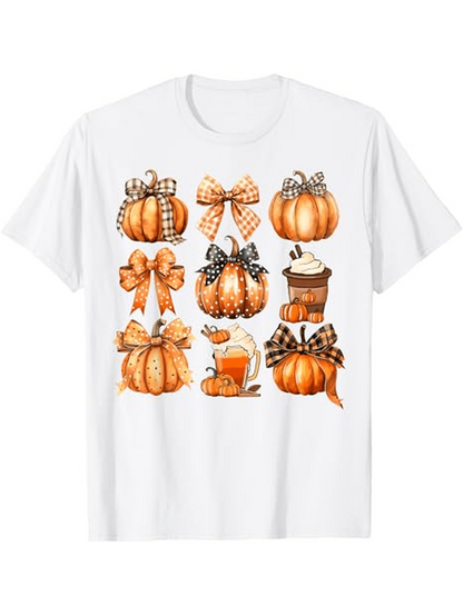 Men's Graphic T-Shirt Autumn Harvest Festive Bows And Cupcake Among Pumpkin Collection