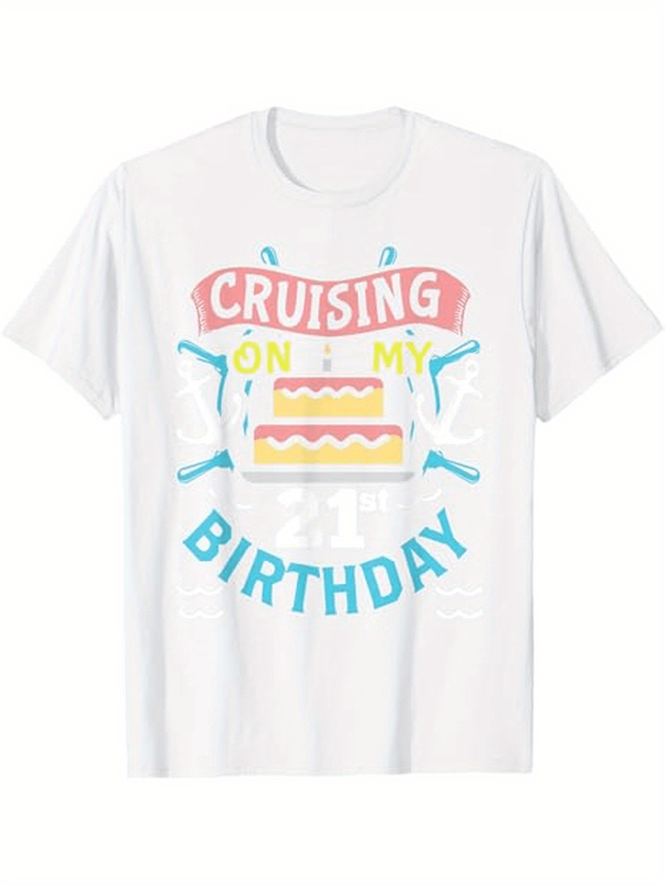 Men's Graphic T-Shirt Cruising On My Birthday With Colorful Icing On Cake