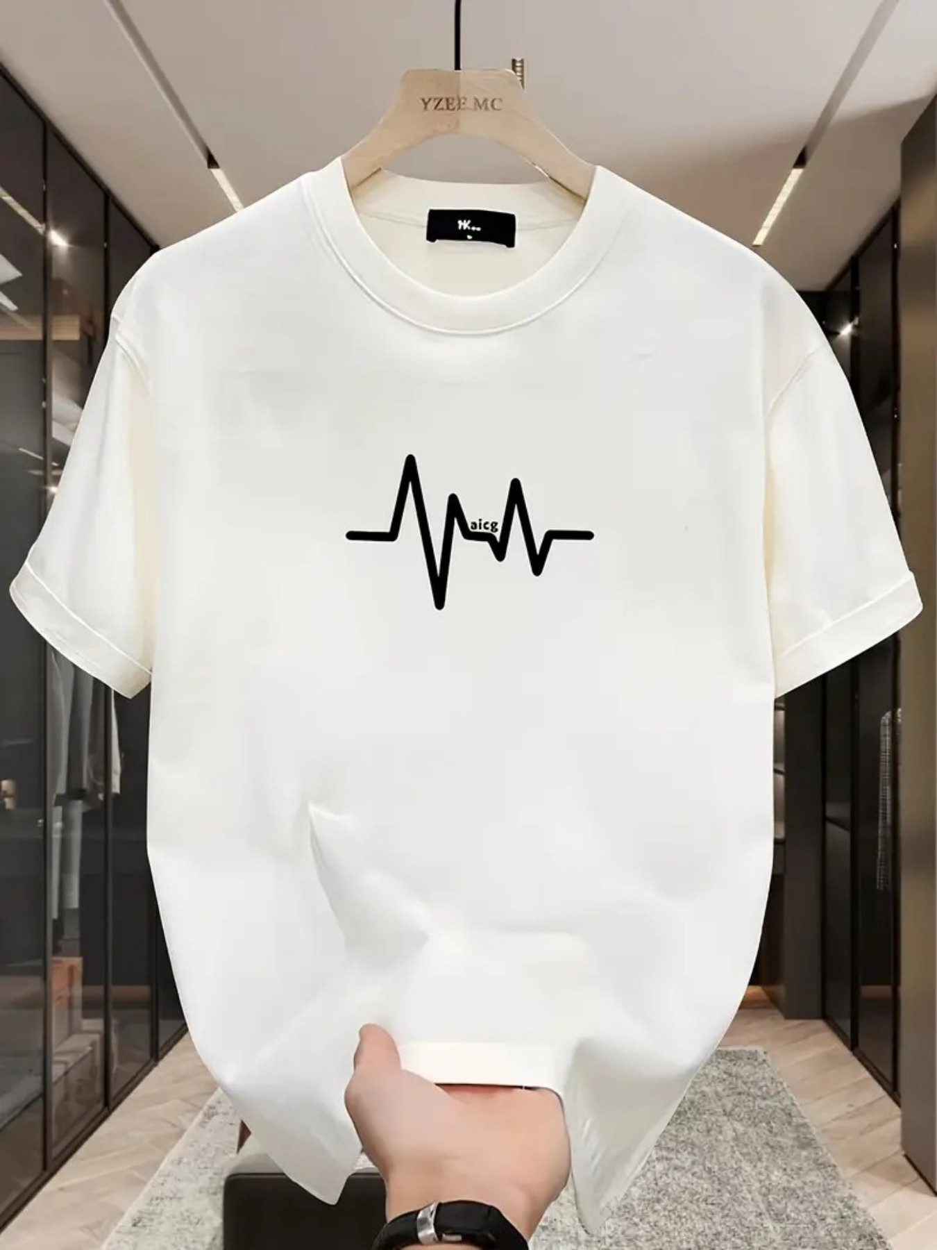 Men's Graphic T-Shirt Minimalist Black Line Graphic Heartbeat Pulse Symbol