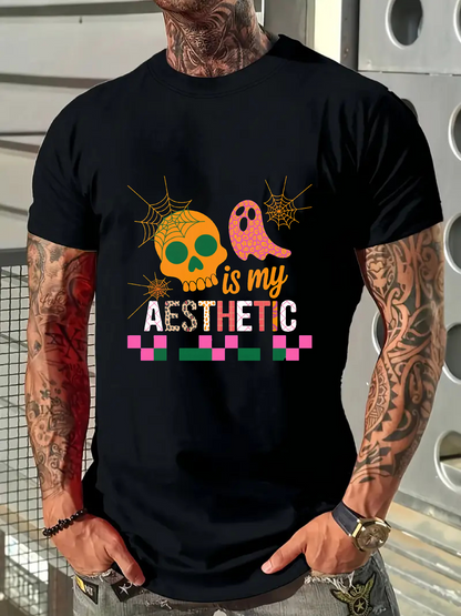 Men's Graphic T-Shirt Colorful Cute Ghost And Skull With Pixel Squares Aesthetic