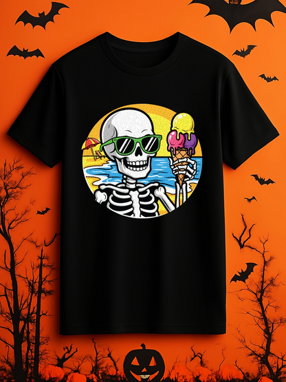 Men's Graphic T-Shirt Summer Beach Skeleton With Sunglasses Holding Melting Ice Cream Cone