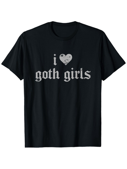 Men's Graphic T-Shirt I Love Gothic Style Lettering With White Heart Design T Shirt