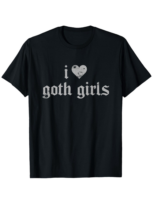 Men's Graphic T-Shirt I Love Gothic Style Lettering With White Heart Design T Shirt