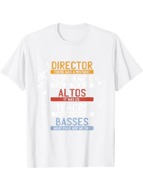 Men's Graphic T-Shirt Director Altos Basses Voices With Musical Symbols On White Tshirt