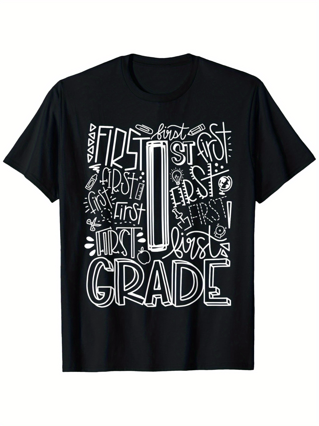 Men's Graphic T-Shirt Handwritten Artistic Lettering With Playful Classroom Doodles Circling School Grade