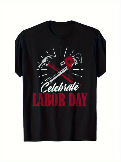 Men's Graphic T-Shirt Celebrate Labor Day With Tools And Radiating Light Labor Day