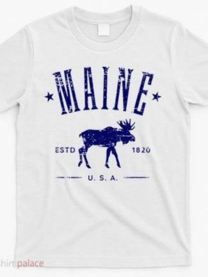 Men's Graphic T-Shirt Maine Usa With Stars Moose And Vintage Typography