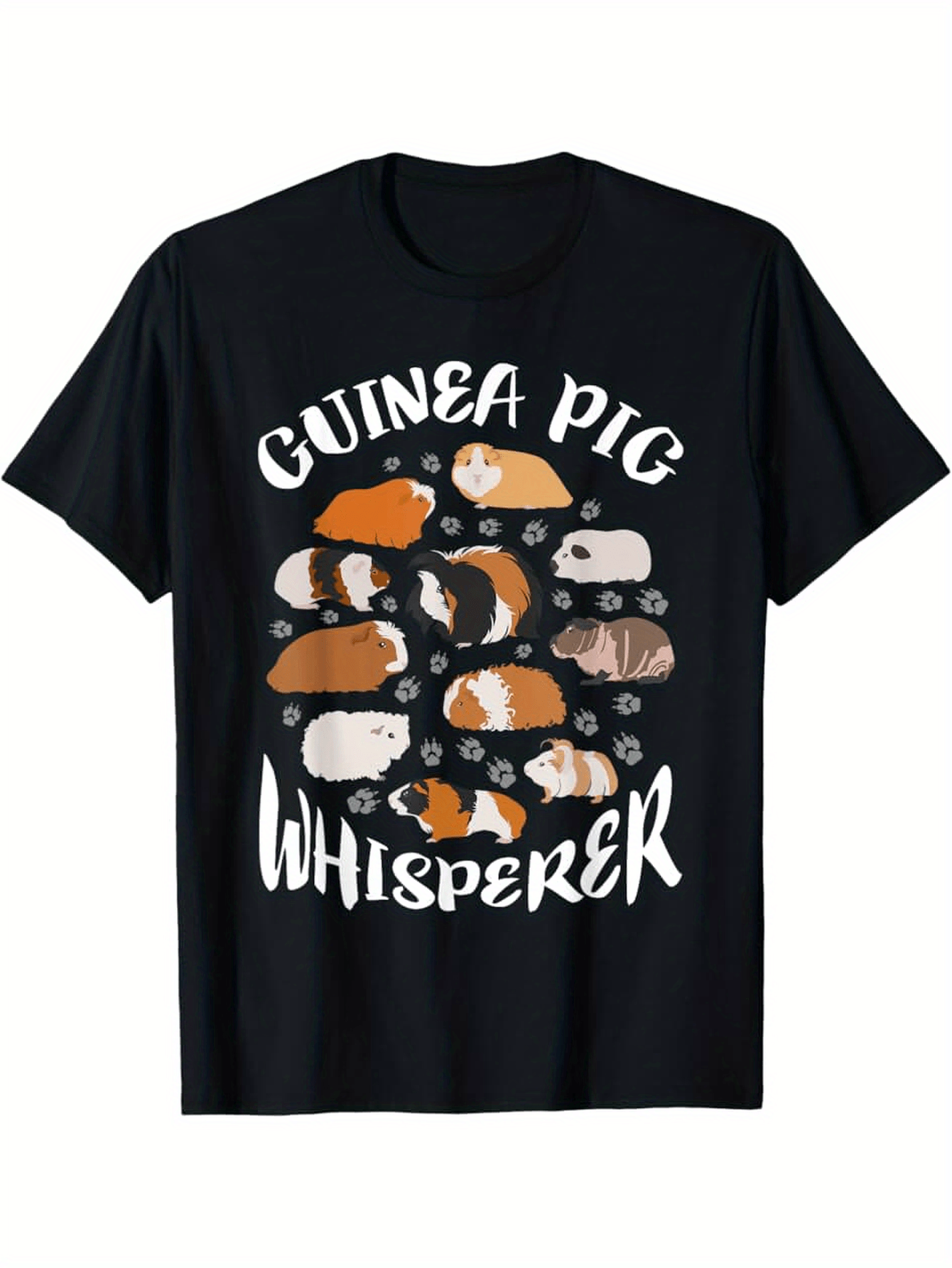 Men's Graphic T-Shirt Guinea Pig Whisperer Surrounded By Footprints Playful Spotted Guinea Pig