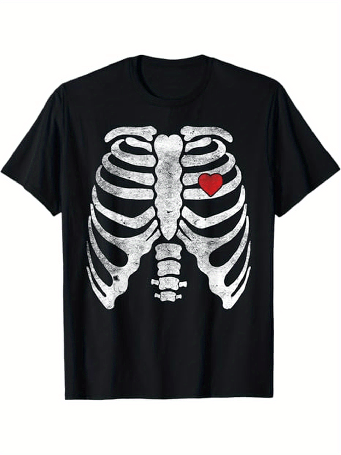 Men's Graphic T-Shirt Anatomical Ribcage Bones With Red Heart Illustration Skeleton