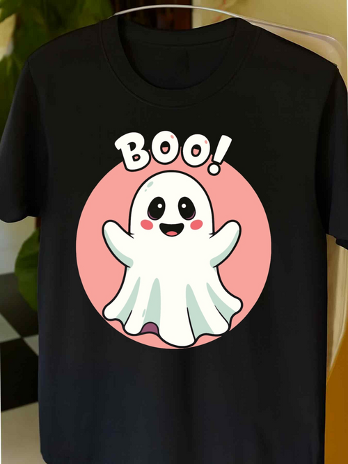Men's Graphic T-Shirt Boo Cute Cartoon Ghost Surrounded By Pink Circle Happy Spirit