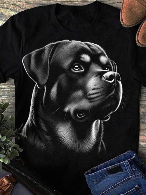 Men's Graphic T-Shirt Detailed Realistic Fur Texture Dog Portrait Black Rottweiler