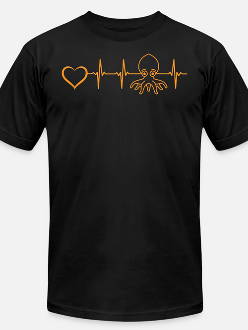 Men's Graphic T-Shirt Heartbeat Love Lines And Playful Octopus