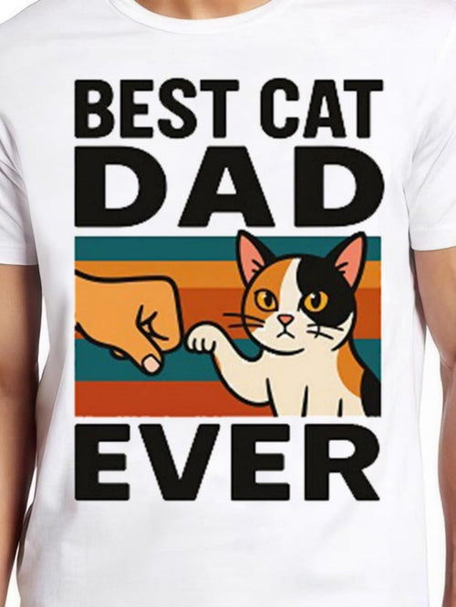 Men's Graphic T-Shirt Best Cat Dad Ever Retro Color Block With Fist Bump Cat