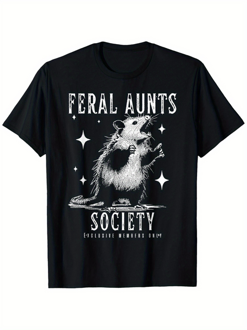 Men's Graphic T-Shirt Feral Aunts Society Standing Opossum Among Scattered Stars