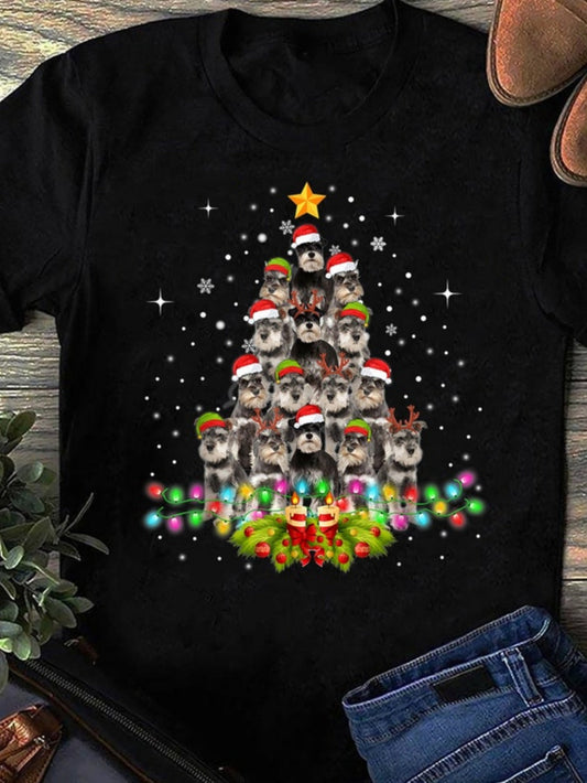 Women's Graphic T-Shirt Adorable Dogs Wearing Santa Hats Forming Christmas Tree
