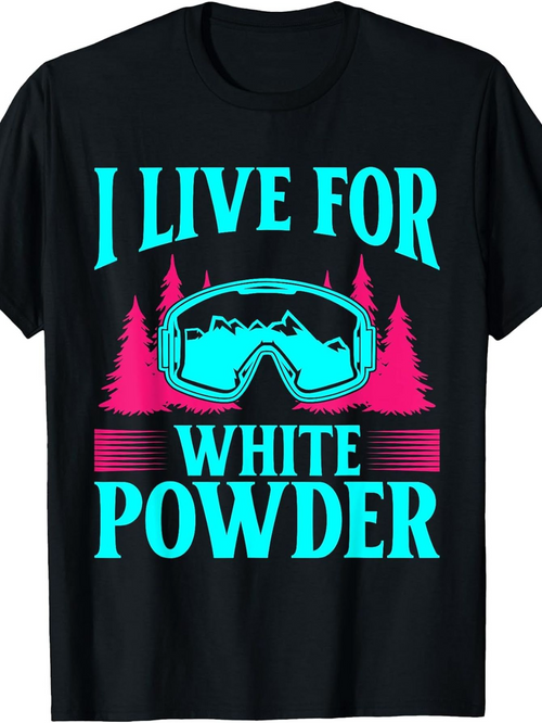 Men's Graphic T-Shirt I Live For White Powder With Pink Trees And Blue Goggles Mountains