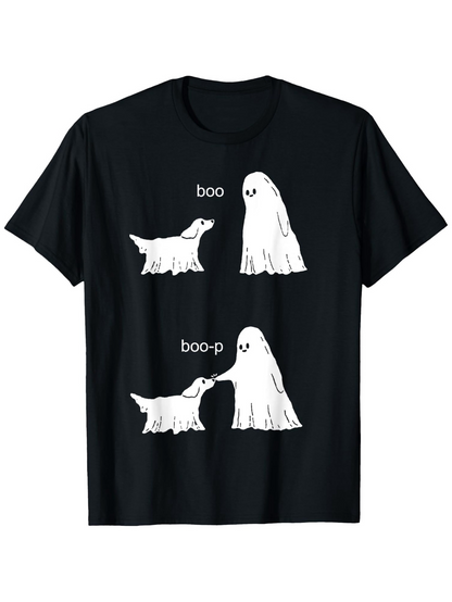 Men's Graphic T-Shirt Boo Boop Cartoony Canine Interacting With Friendly Ghost Figure