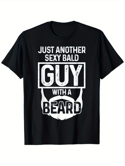 Men's Graphic T-Shirt Just Another Sexy Bald Guy With A Beard Bold White Letters Bearded Silhouette