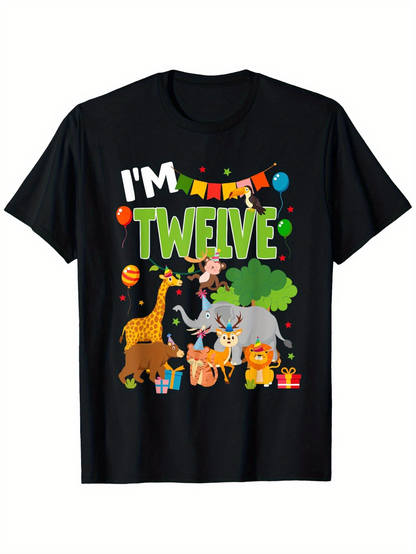 Men's Graphic T-Shirt Im Twelve Jungle Birthday Party With Balloons And Funny Animals