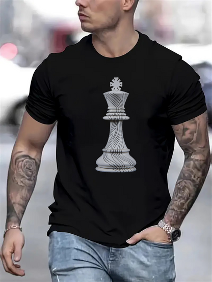 Men's Graphic T-Shirt Hand Sketched Detailed Silhouette With Elegant Lines King Chess Piece