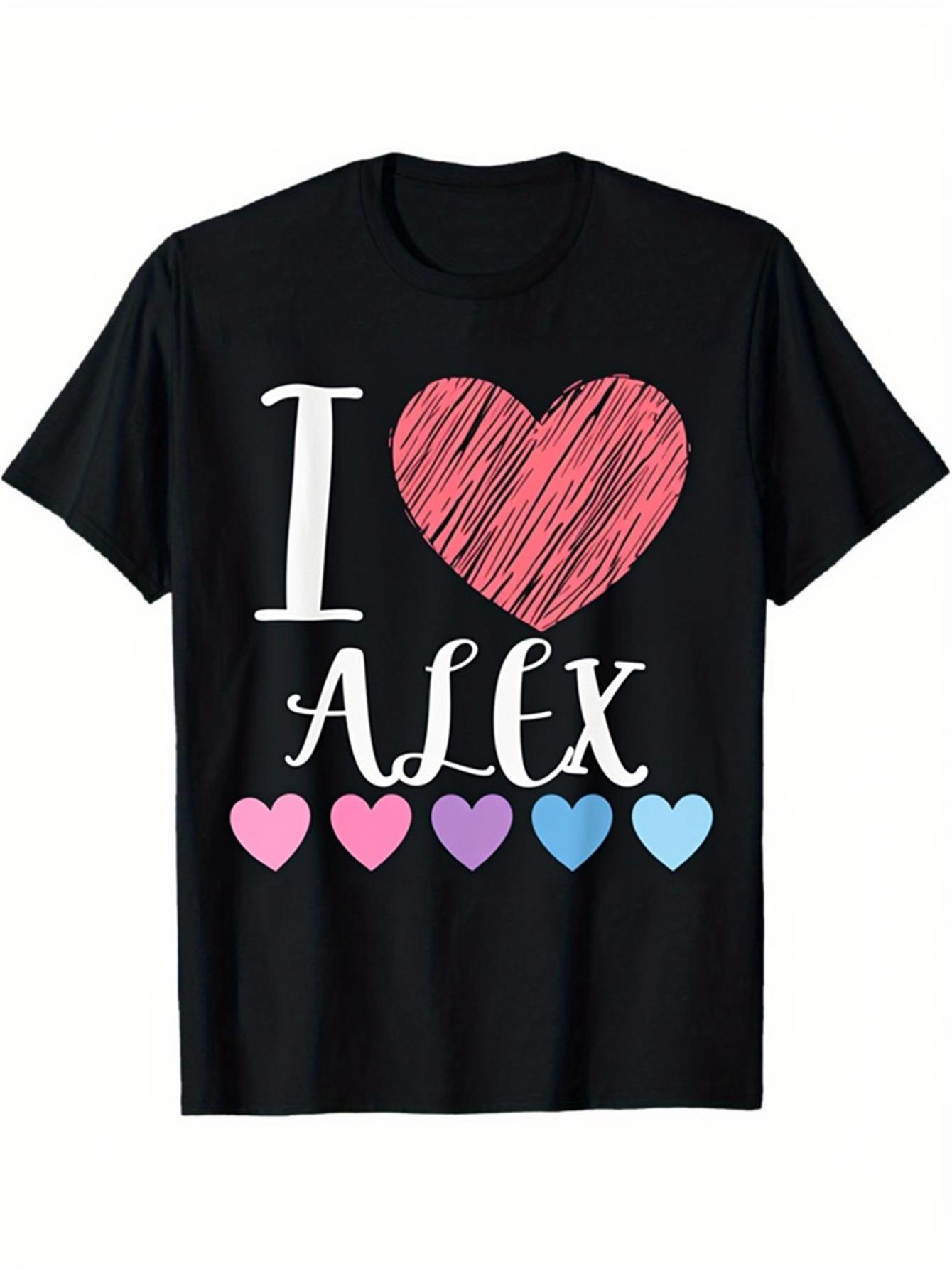 Men's Graphic T-Shirt I Love Alex With Colorful Hearts And Playful Letter Art