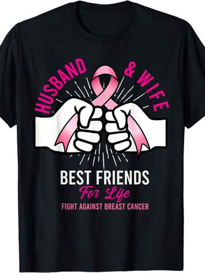 Men's Graphic T-Shirt Husband Wife Best Friends Hand Fists Pink Ribbon United Purpose T Shirt