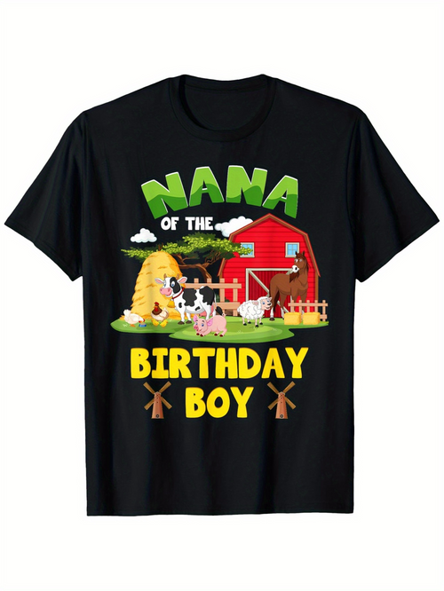 Men's Graphic T-Shirt Nana Of The Birthday Boy With Farm Animals Among Barnyard Scenes