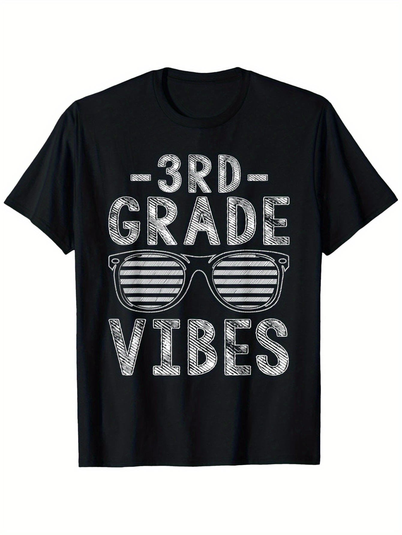 Men's Graphic T-Shirt Third Grade Vibes With Retro Striped Sunglasses And Grunge Letter Texture