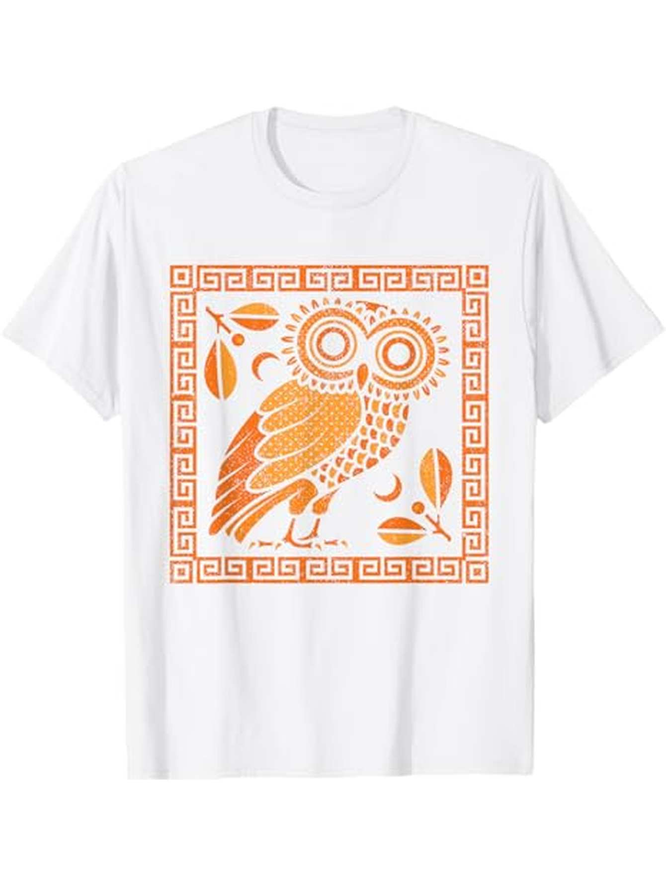Men's Graphic T-Shirt Geometric Hellenic Pattern With Abstract Leaves Surrounding Wise Owl