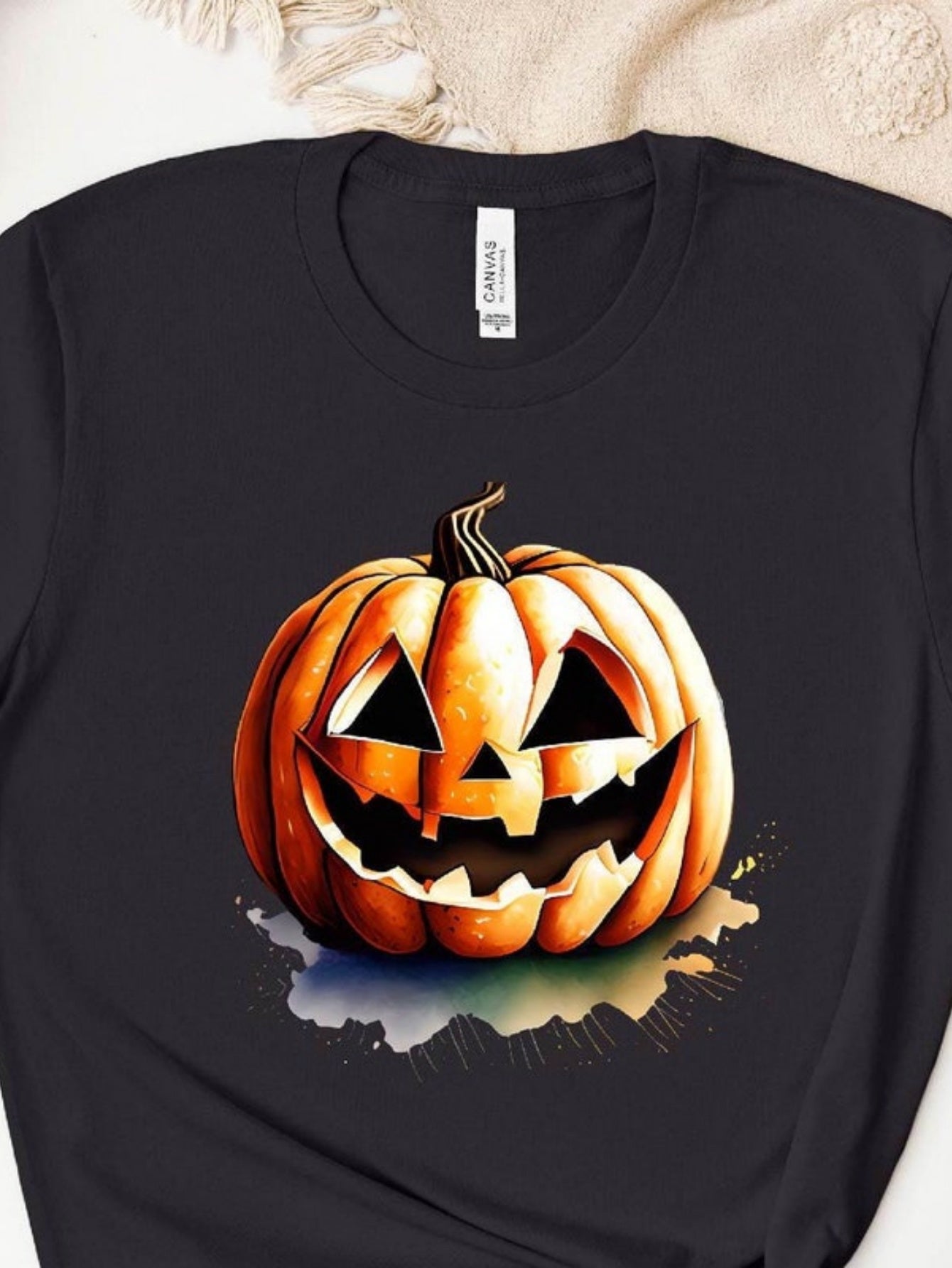 Men's Graphic T-Shirt Glowing Smiling Jack O Lantern Surrounded By Soft Shadows Pumpkin