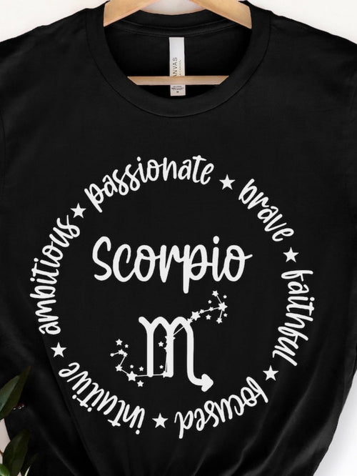 Men's Graphic T-Shirt Scorpio Passionate Ambitious Words Encircling Zodiac Symbol T Shirt