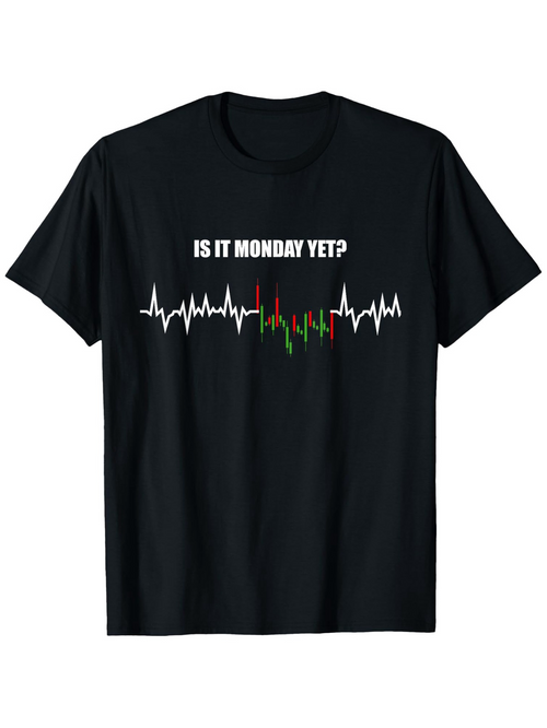 Men's Graphic T-Shirt Is It Monday Yet White Wave With Colorful Stock Market Lines Heartbeat